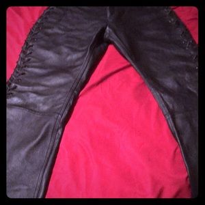Genuine leather ladies pants with lace-up sides